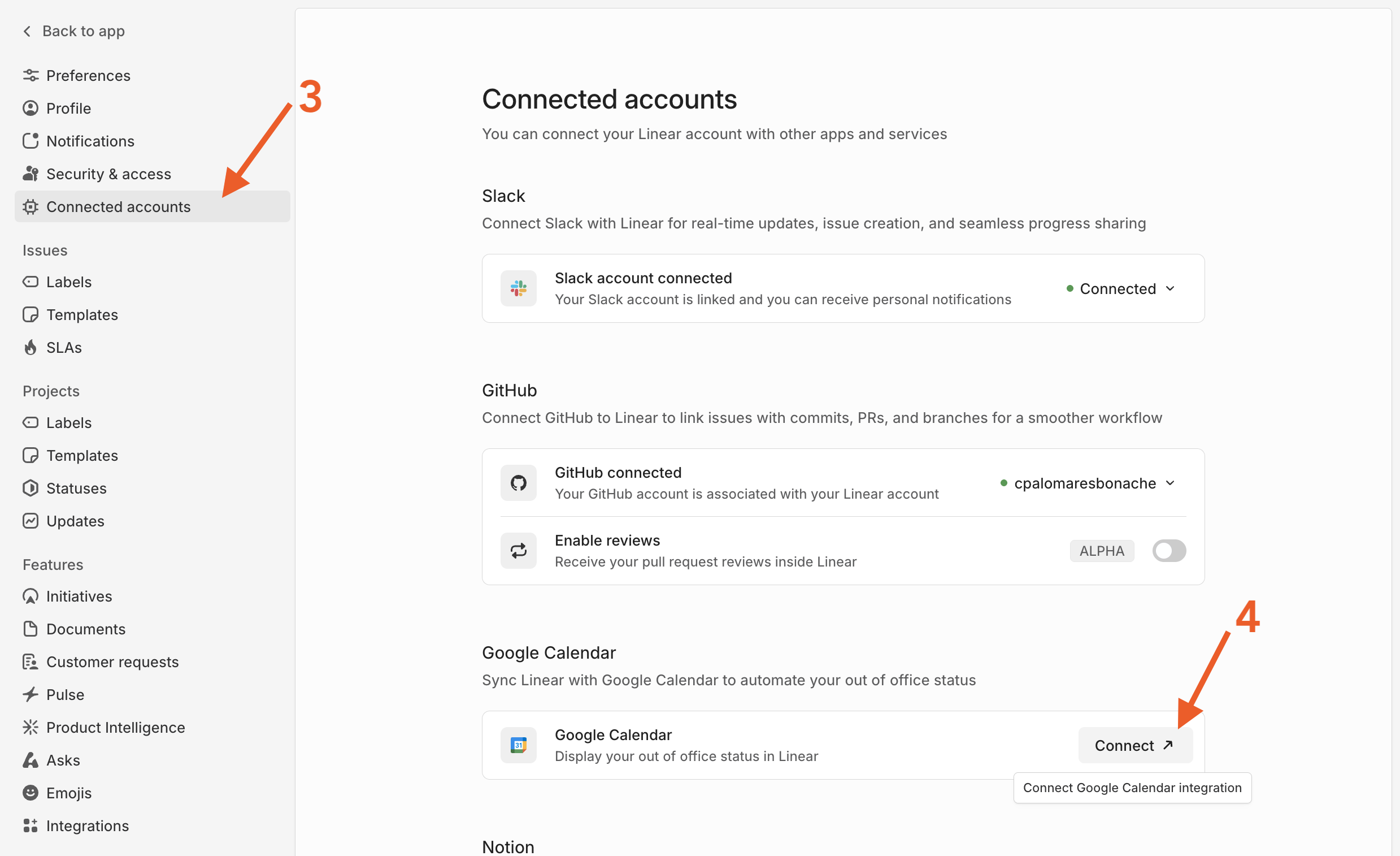 Linear Connect Accounts Settings